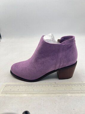 Purple Women Almond Toe Chunky Low Heel Ankle Boots Stylish Daily Walking Boots